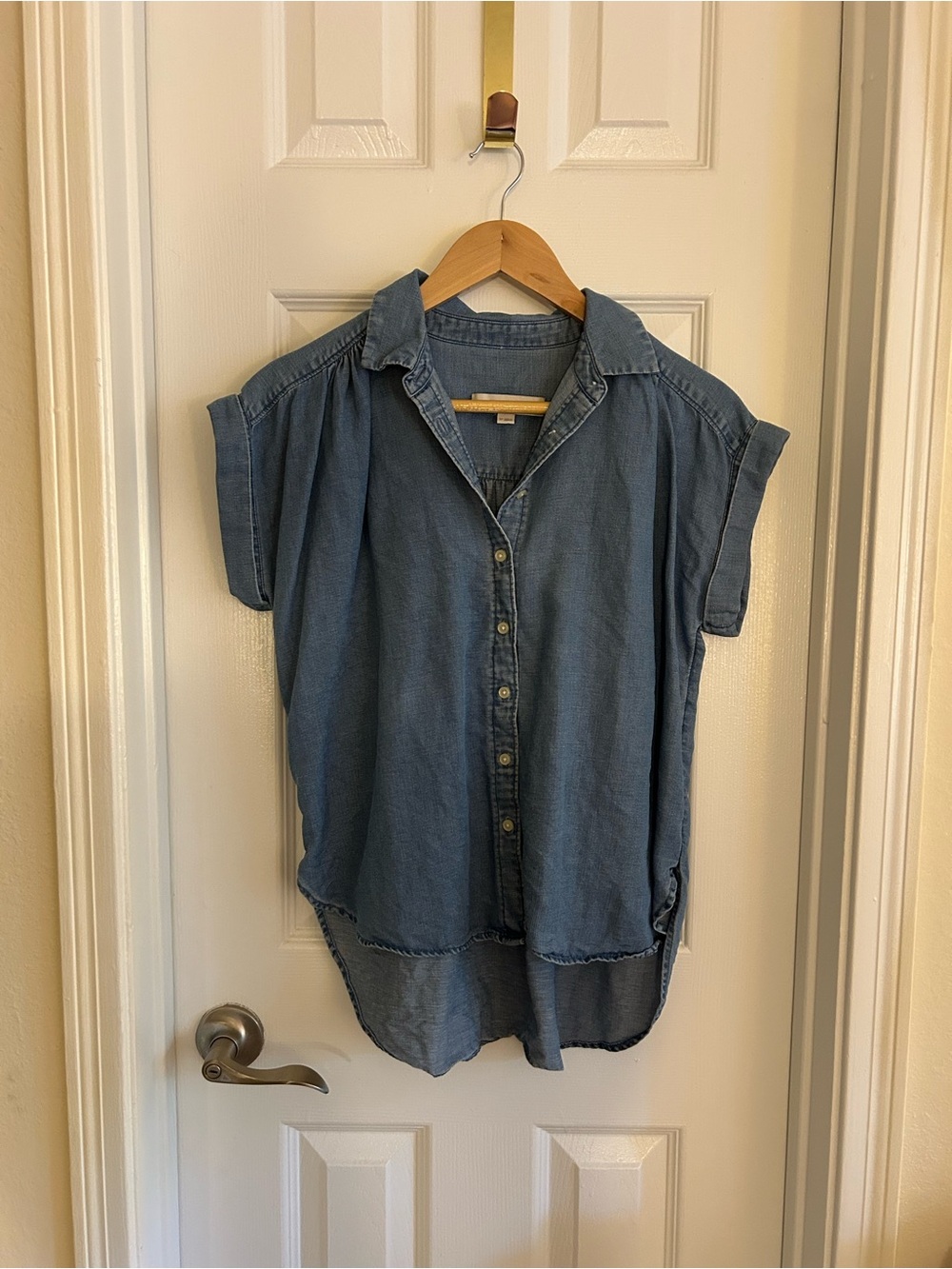 LOFT Petite Denim-Look Button Shirt - Light Blue